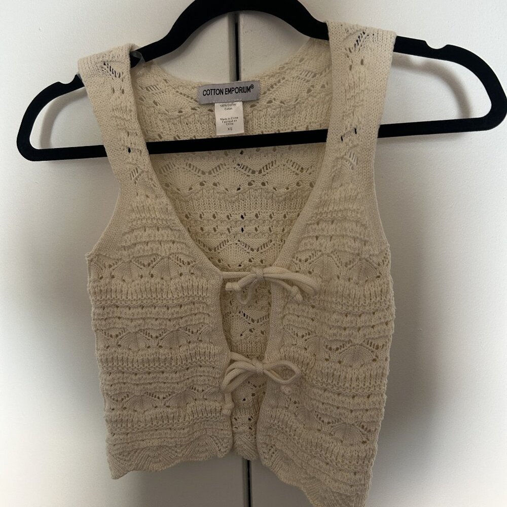 Cream Knit Tie Front Vest